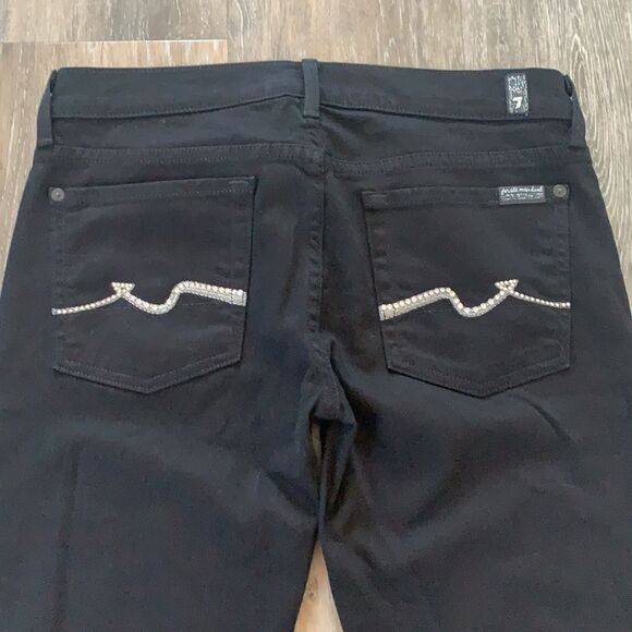 7 For All Mankind Swarovski Crystal Black Straight Leg Pants Jeans sz 28 NWOT - Picture 3 of 10